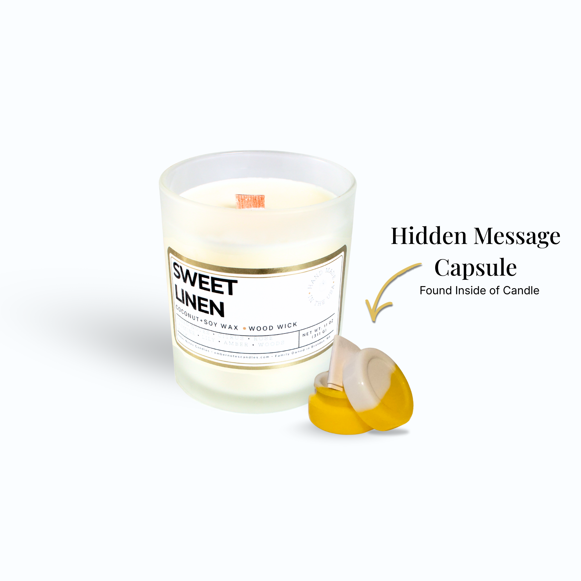 Candle with sweet linen label on the front
